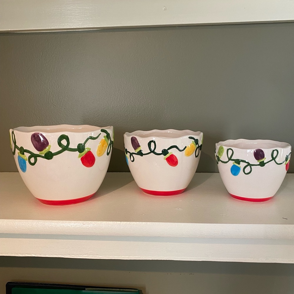 Set of 3 Decorative Christmas stacking bowls.